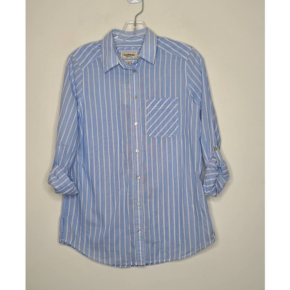 Express Light Blue and White Striped Button-Down Shirt